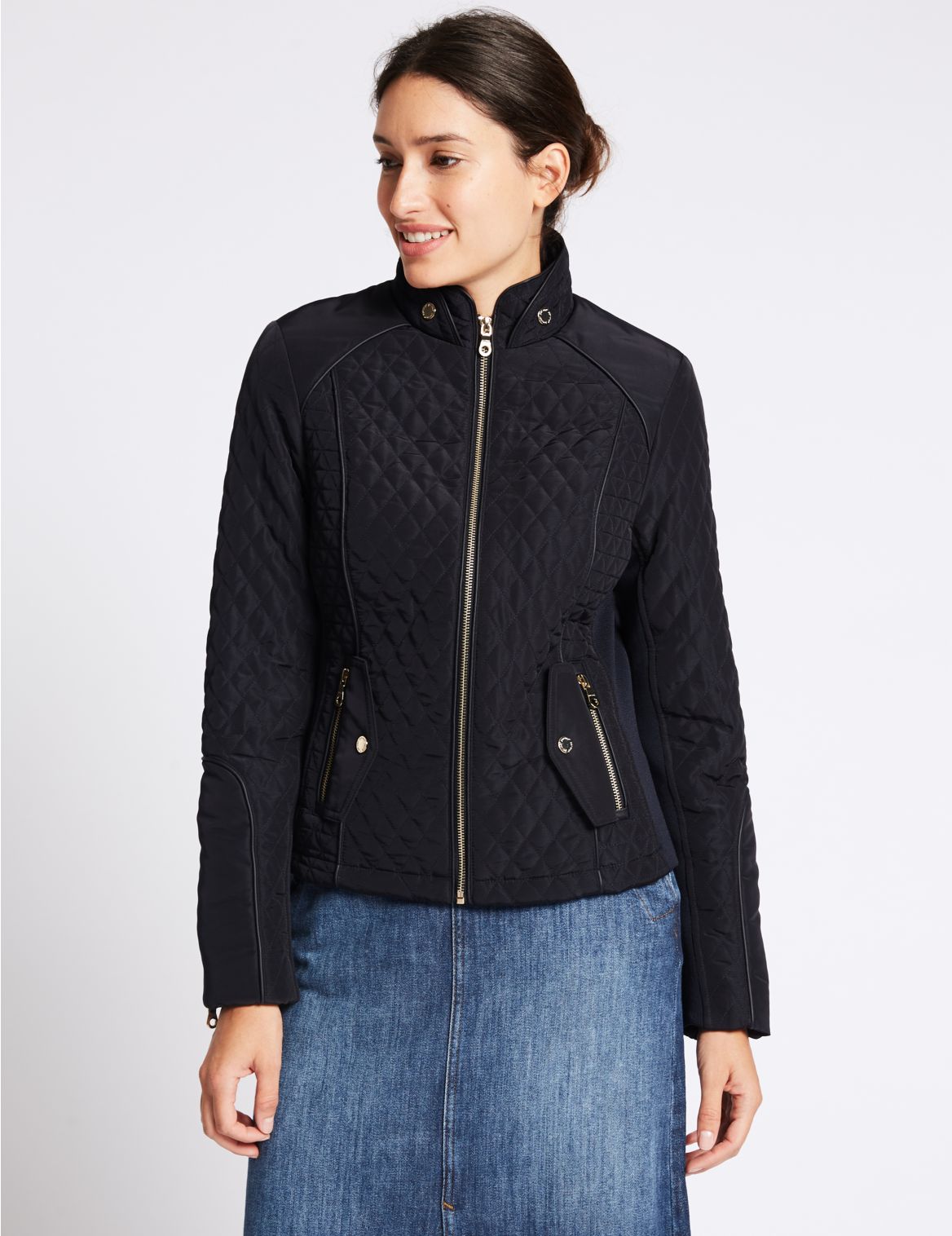 Marks & Spencer Quilted Jacket with Stormwear - Navy - 14