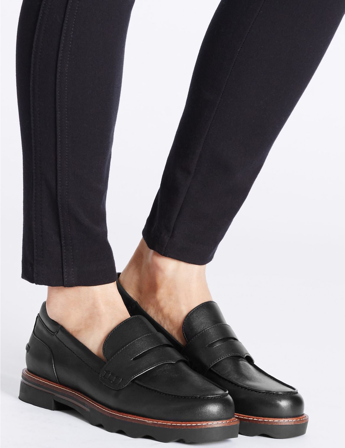 Marks & Spencer Wide Fit Cleat Sole Loafers - Black - 7