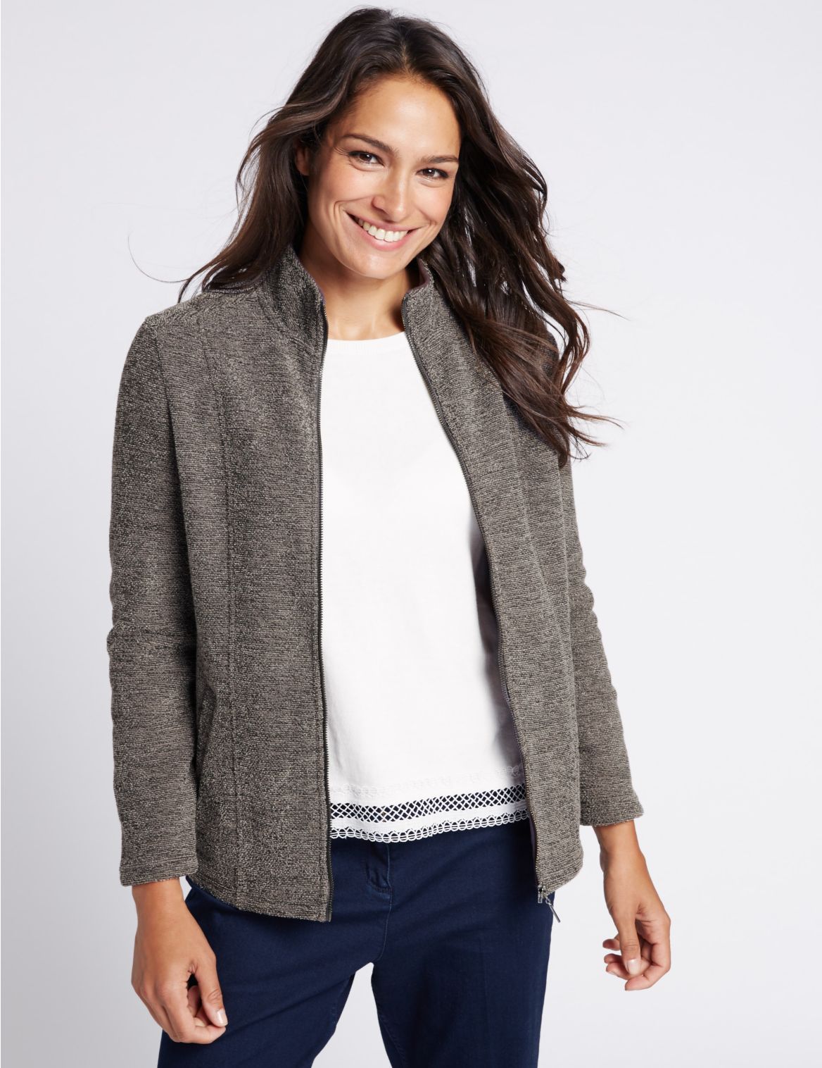 Marks & Spencer Boucle Fleece Jacket - Grey - 8