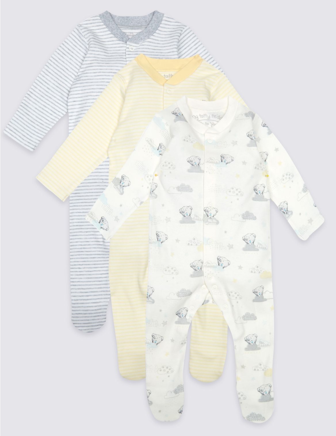 Marks & Spencer 3 Pack Pure Cotton Sleepsuits - White - 0-3 M