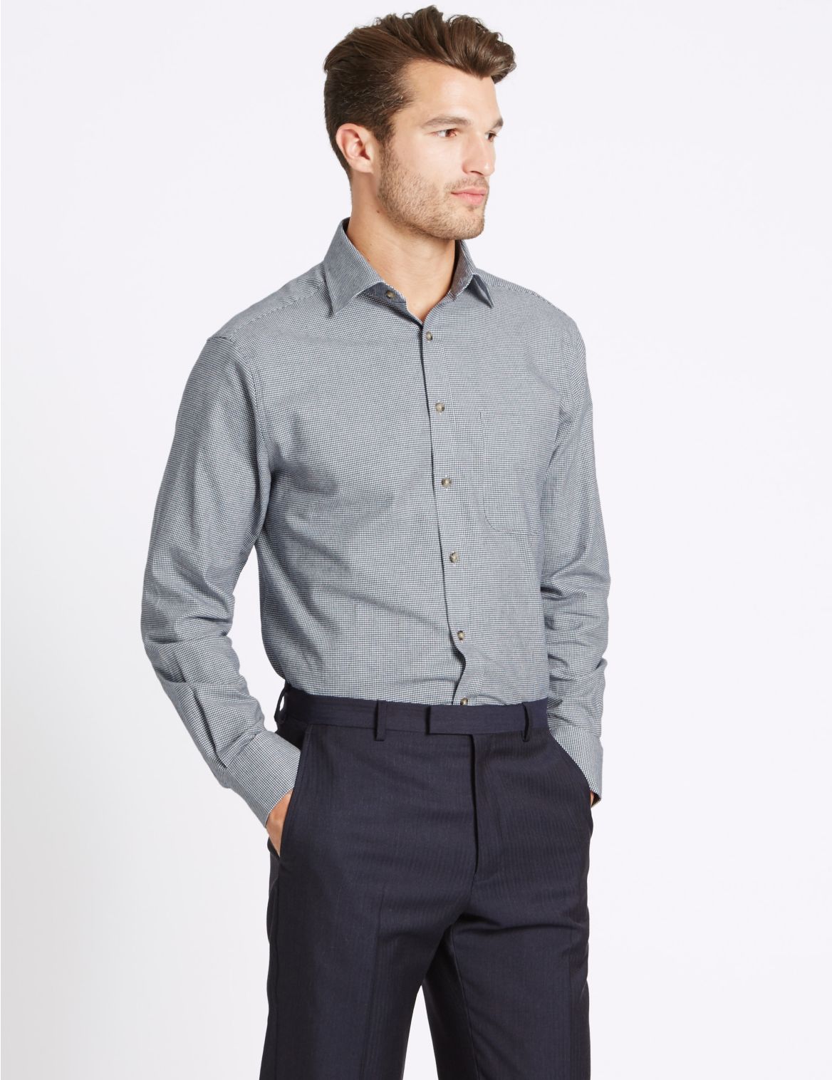 Marks & Spencer Pure Cotton Regular Fit Shirt - Navy - 15