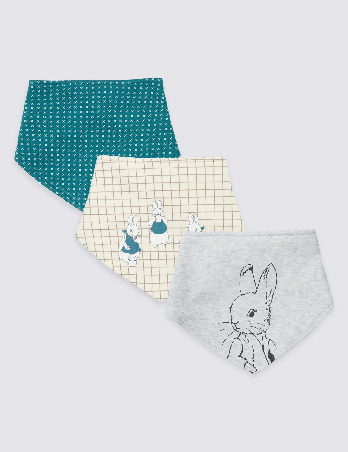 Marks & Spencer 3 Pack Pure Cotton Peter Rabbit Dribble Bibs - Blue - 1size