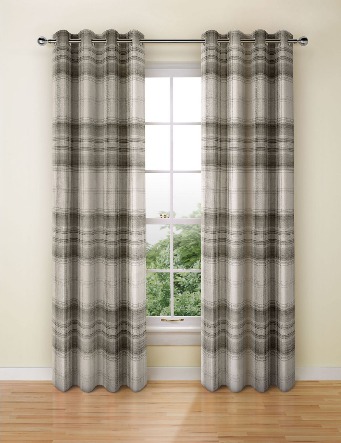 Marks & Spencer Cosy Checked Eyelet Curtains - Grey - STD54