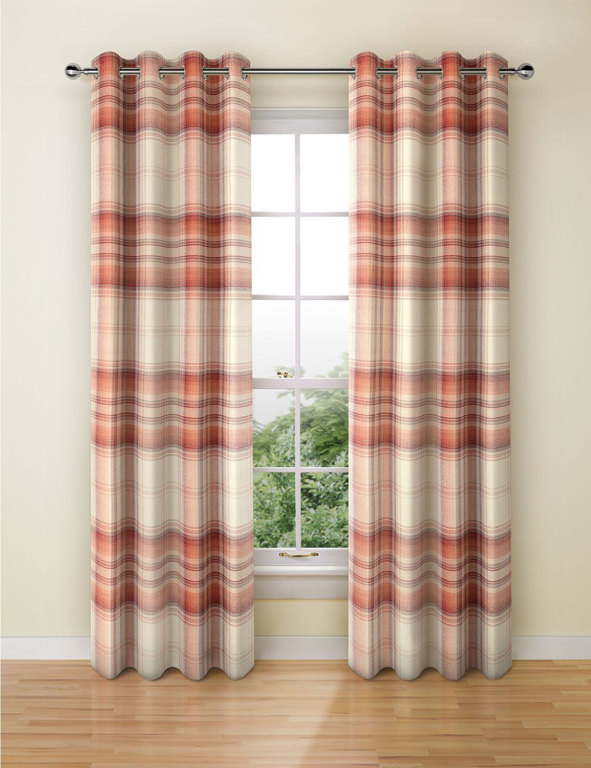 Marks & Spencer Cosy Checked Eyelet Curtains - Red - STD54