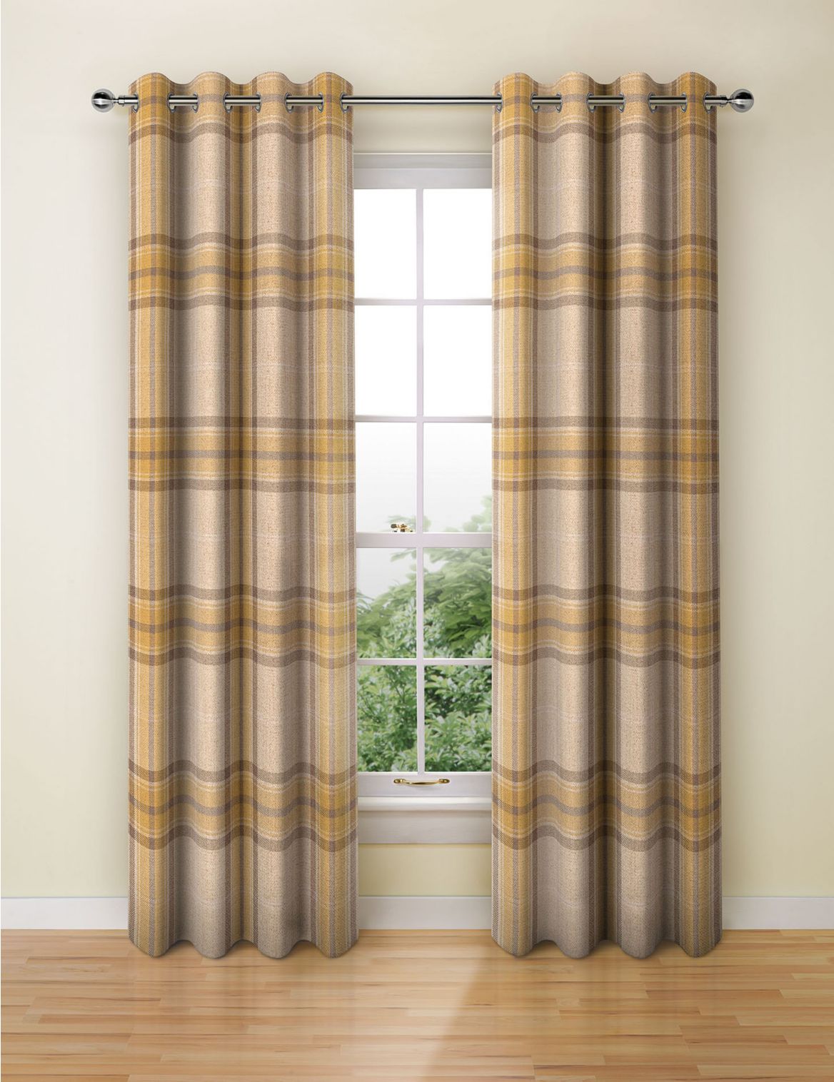 Marks & Spencer Blain Checked Eyelet Curtains - Orange - STD54