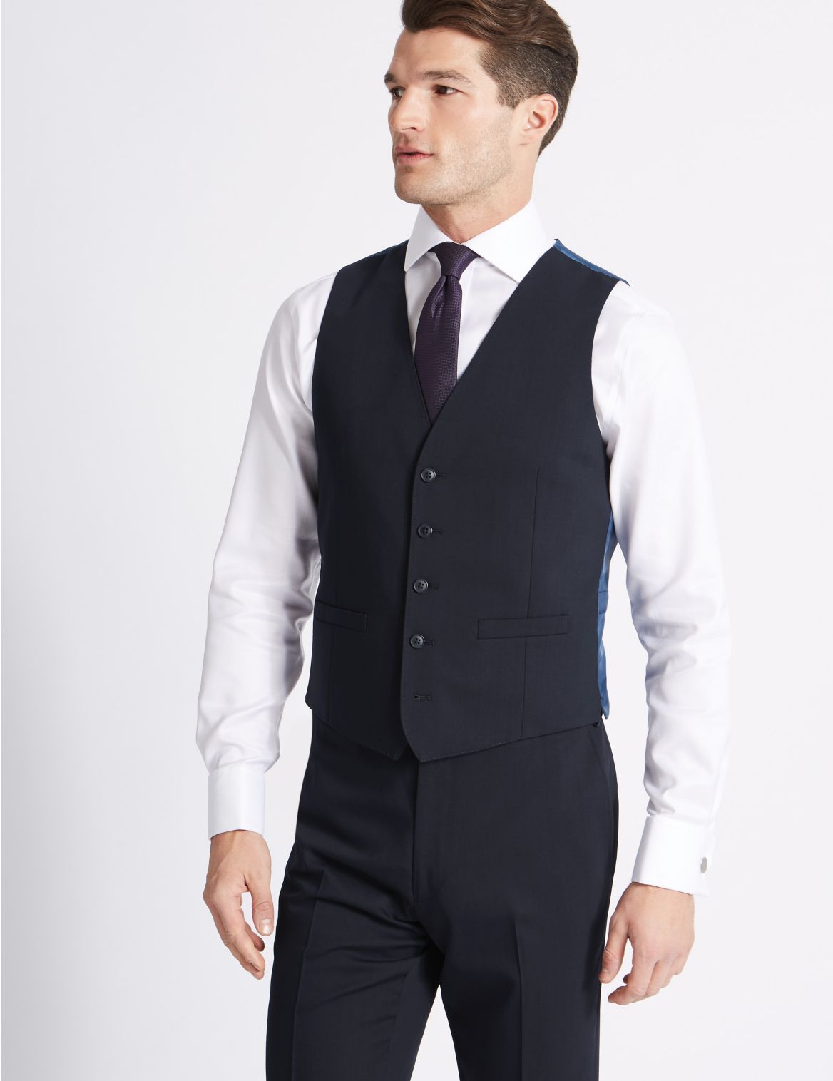 Marks & Spencer Navy Slim Fit Waistcoat - Navy - L