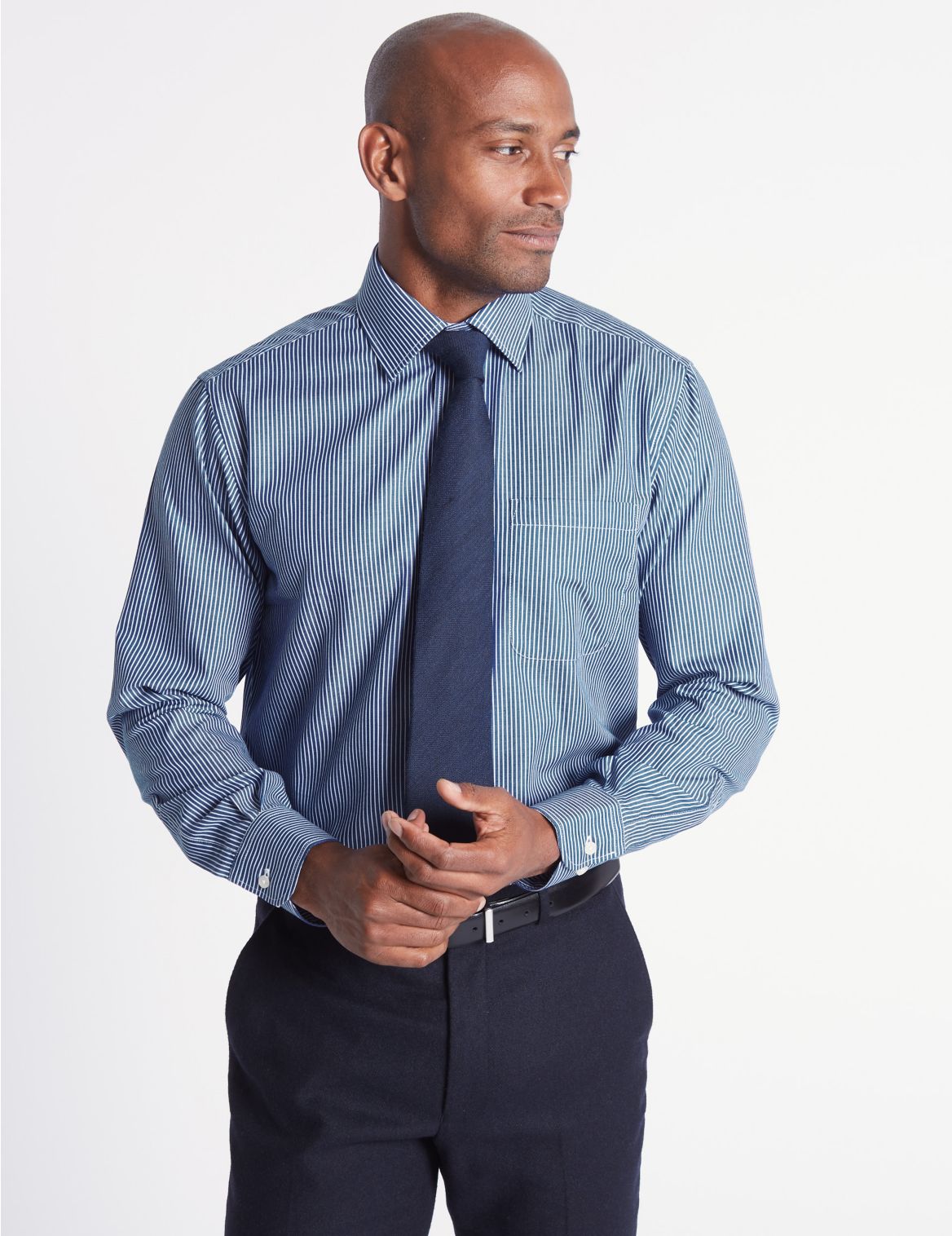 Marks & Spencer Cotton Rich Regular Fit Shirt - Blue - 18