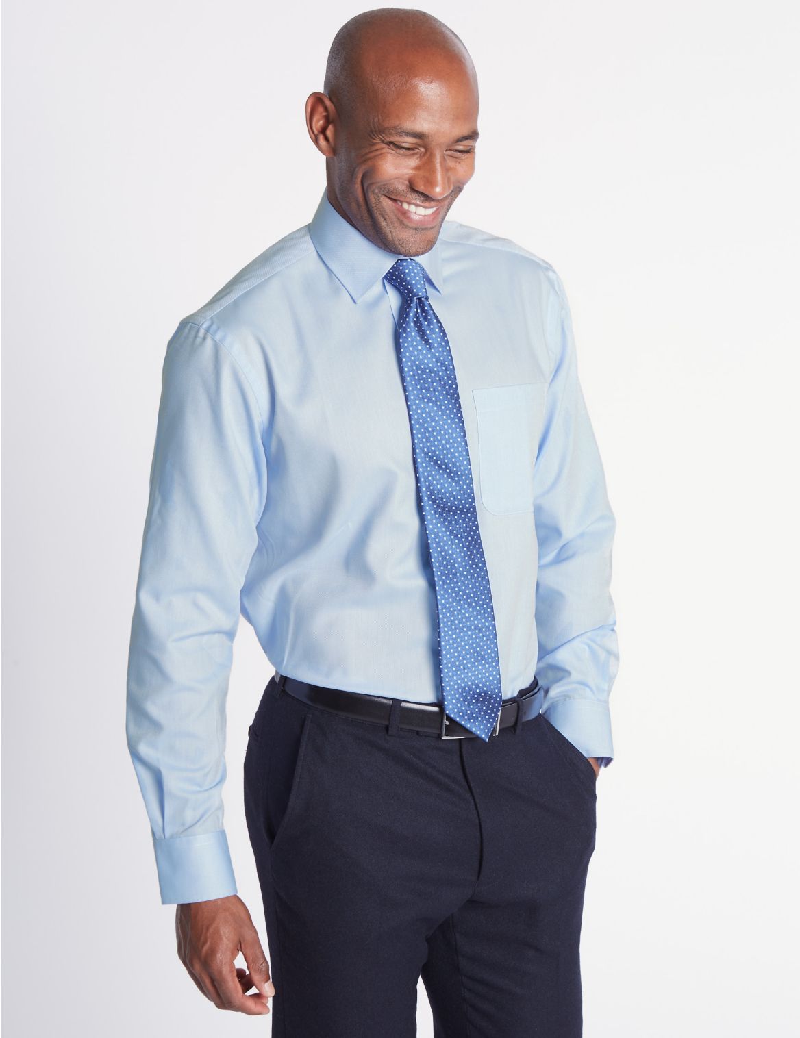 Marks & Spencer 2 Pack Regular Fit Shirts with Tie - Blue - 15.5