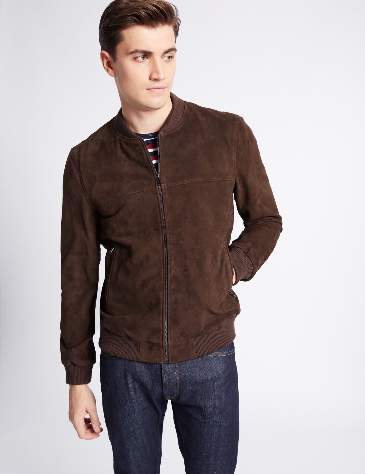 Marks & Spencer Suede Bomber Jacket - Brown - S