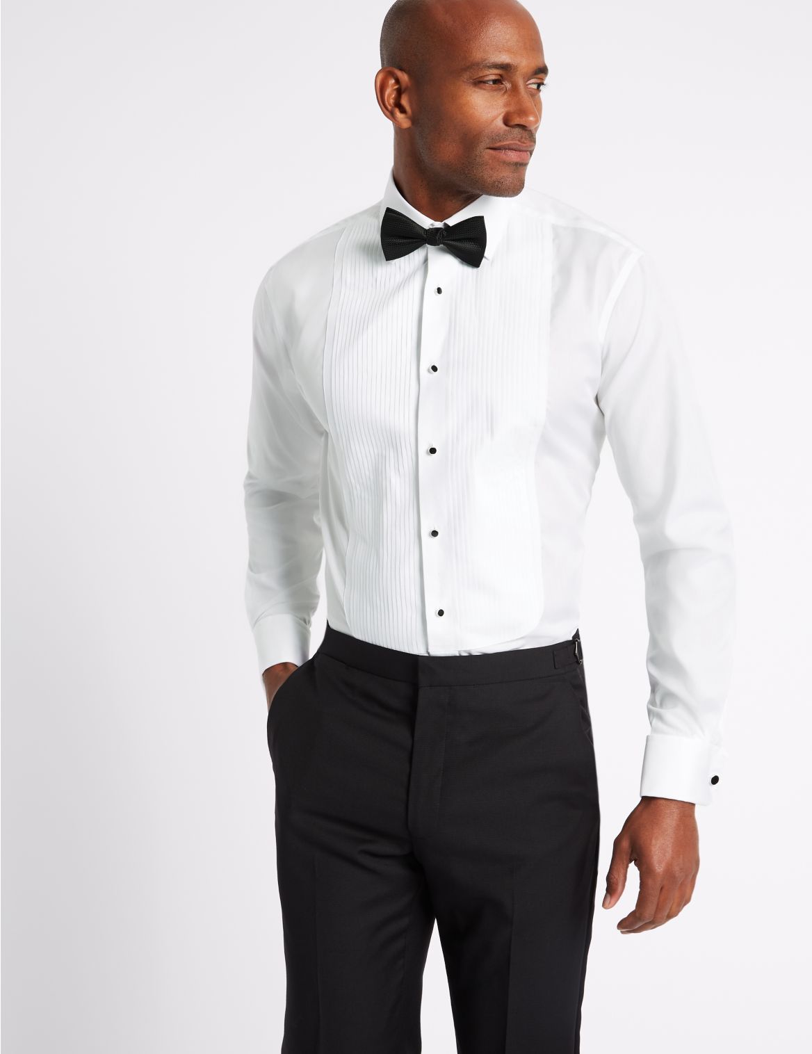 Marks & Spencer Pure Cotton Tailored Fit Dinner Shirt - White - 15