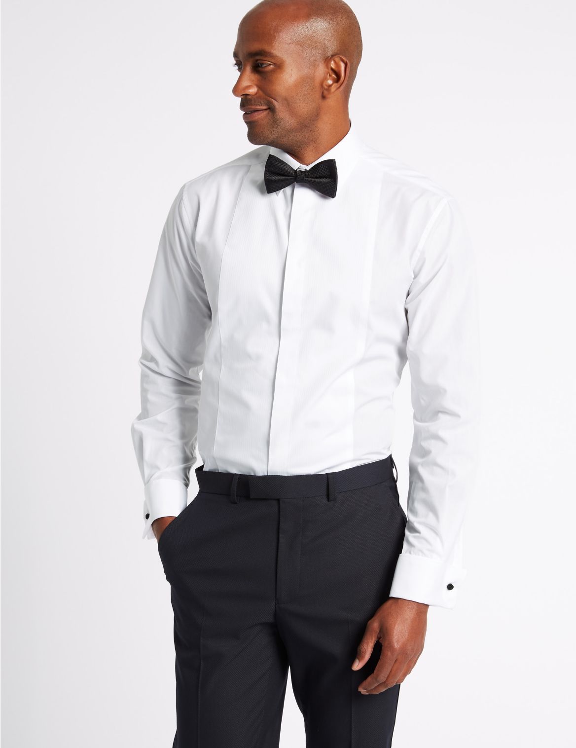 Marks & Spencer Cotton Blend Tailored Fit Dinner Shirt - White - 15