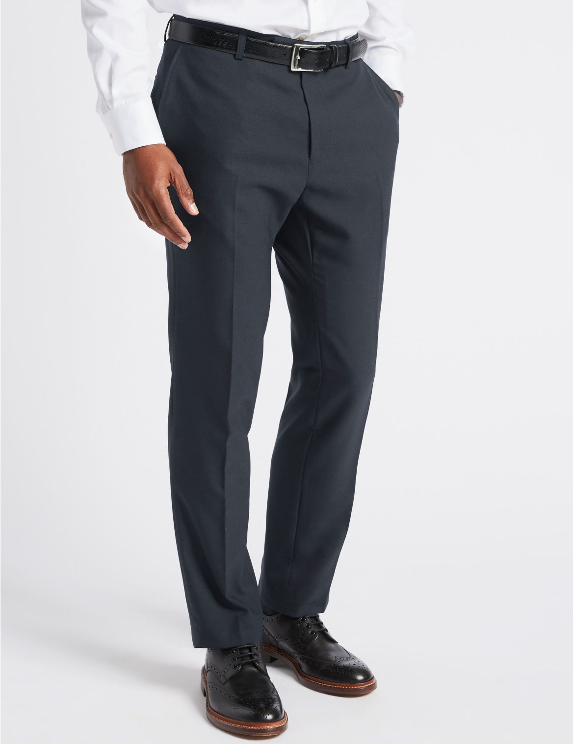 Marks & Spencer Big & Tall Navy Textured Slim Fit Trousers - Navy - 32-37