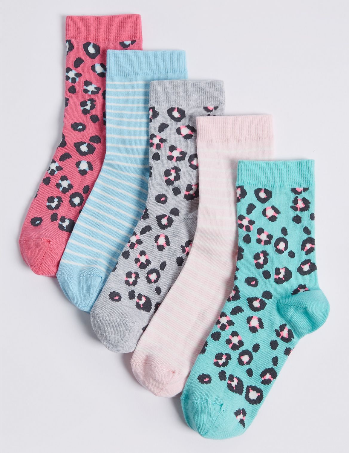 Marks & Spencer 5 Pairs of Cotton Rich Socks (1-14 Years) - Pink - 6-8+