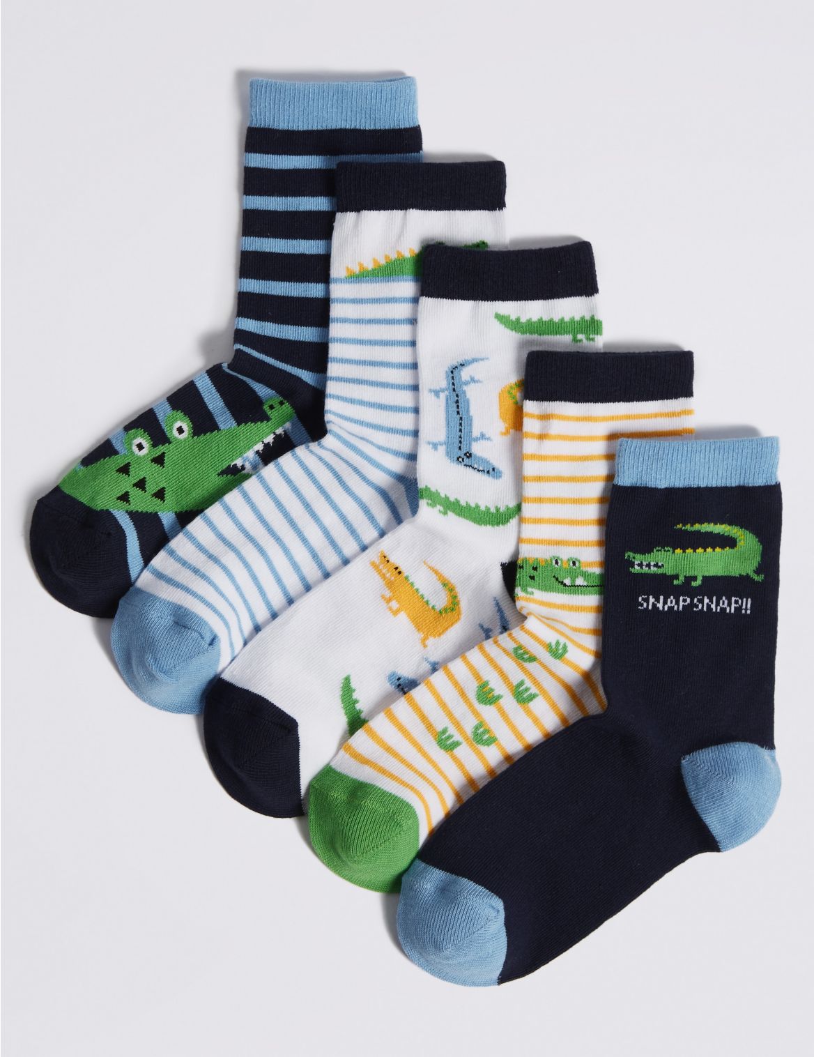 Marks & Spencer 5 Pairs of Cotton Rich Socks (1-14 Years) - Green - 12+3+