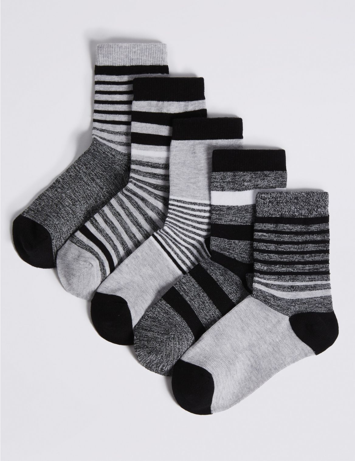 Marks & Spencer 5 Pairs of Cotton Rich Socks (1-14 Years) - Black - 6-8+