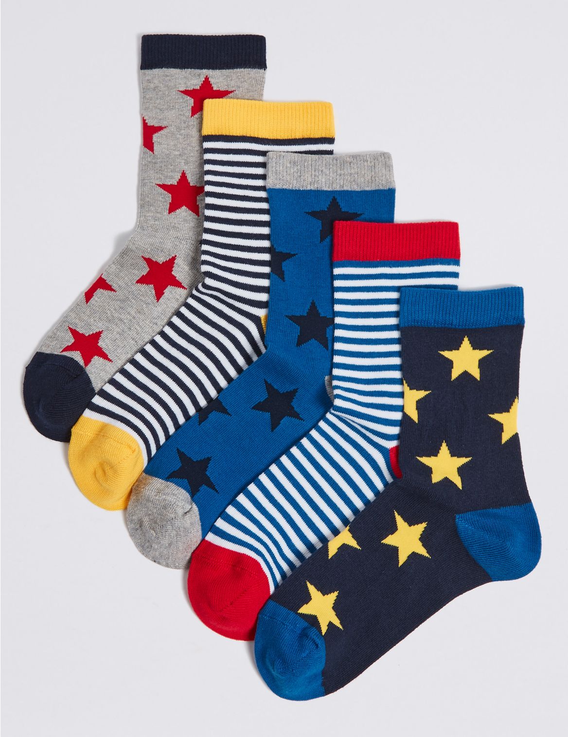 Marks & Spencer 5 Pairs of Cotton Rich Socks (1-14 Years) - Navy - 8+-12