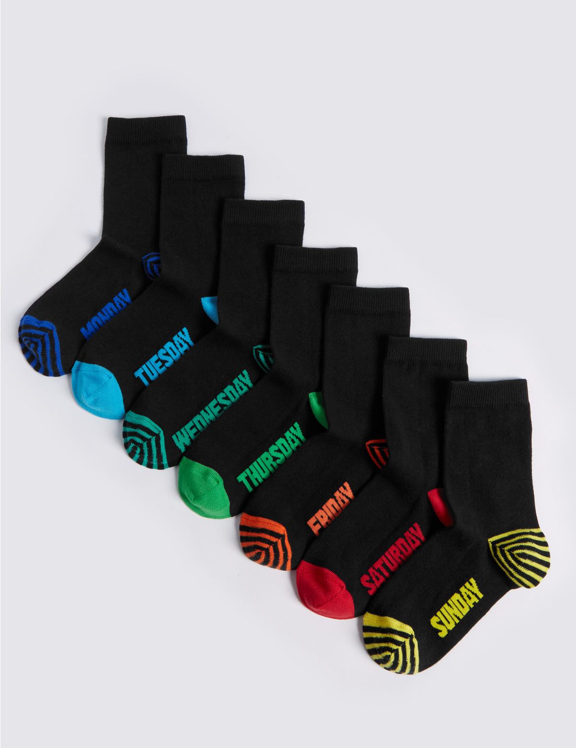 Marks & Spencer 7 Pairs of Cotton Rich Socks (2-16 Years) - Black - 6-8+