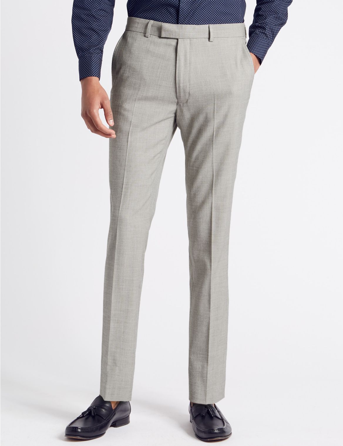 Marks & Spencer Textured Modern Slim Fit Trousers - Cream - 28-31