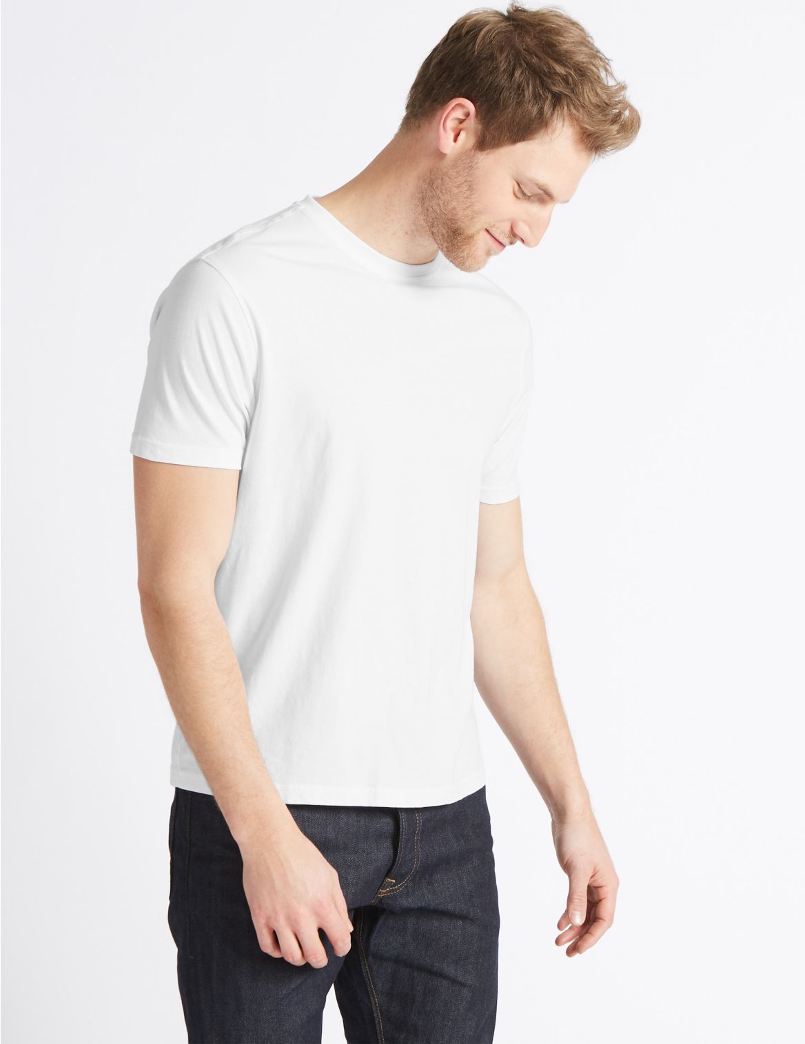 Marks & Spencer Slim Fit Pure Cotton Crew Neck T-Shirt - White - S-STD