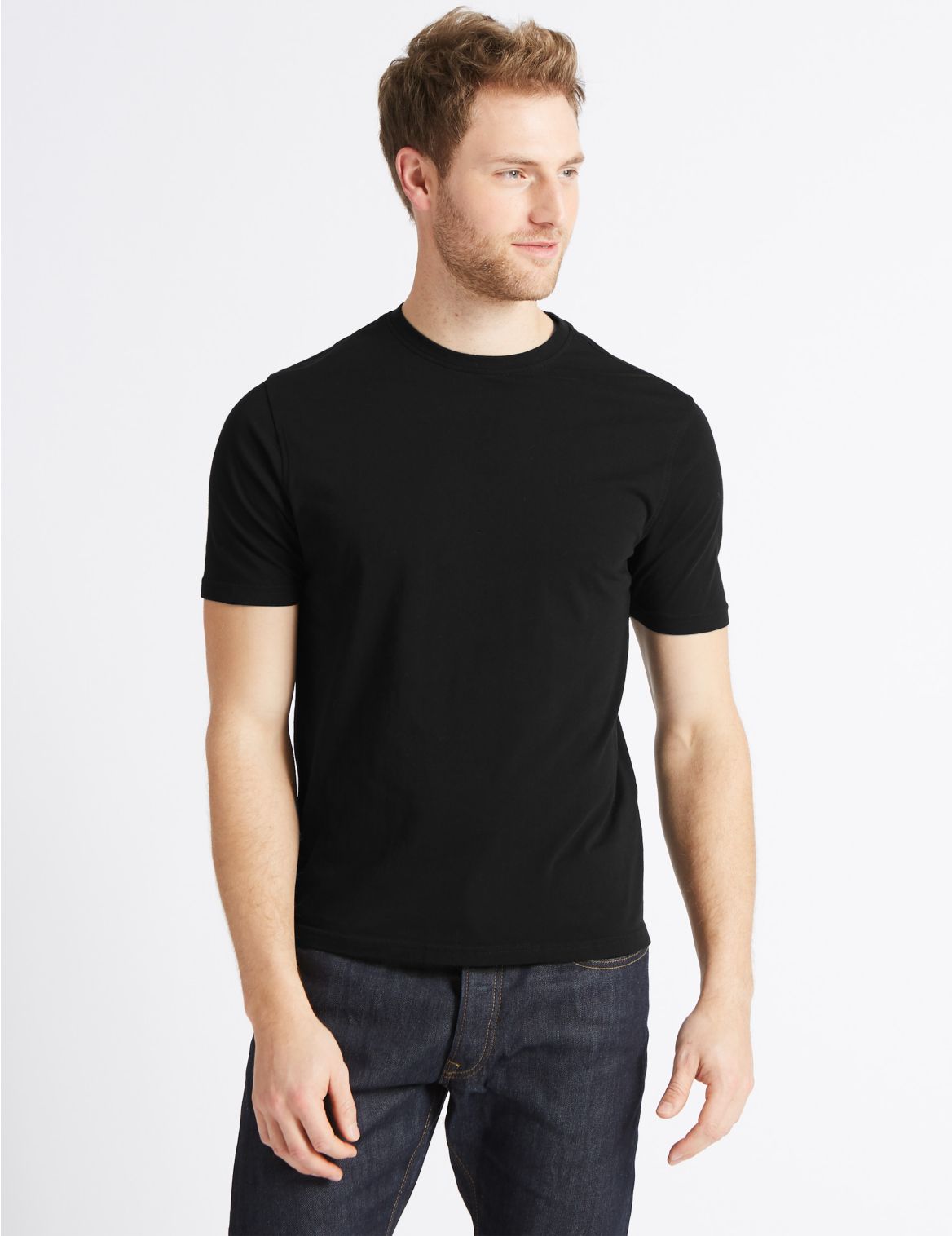 Marks & Spencer Slim Fit Pure Cotton Crew Neck T-Shirt - Black - S-STD