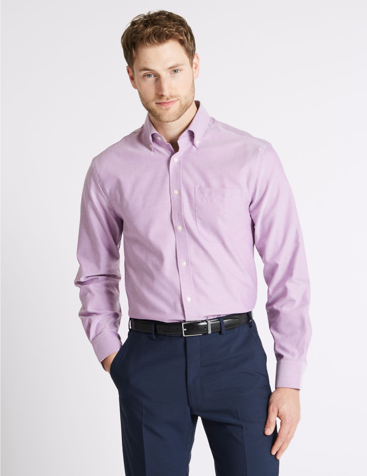 Marks & Spencer Pure Cotton Regular Fit Oxford Shirt - Violet - 15