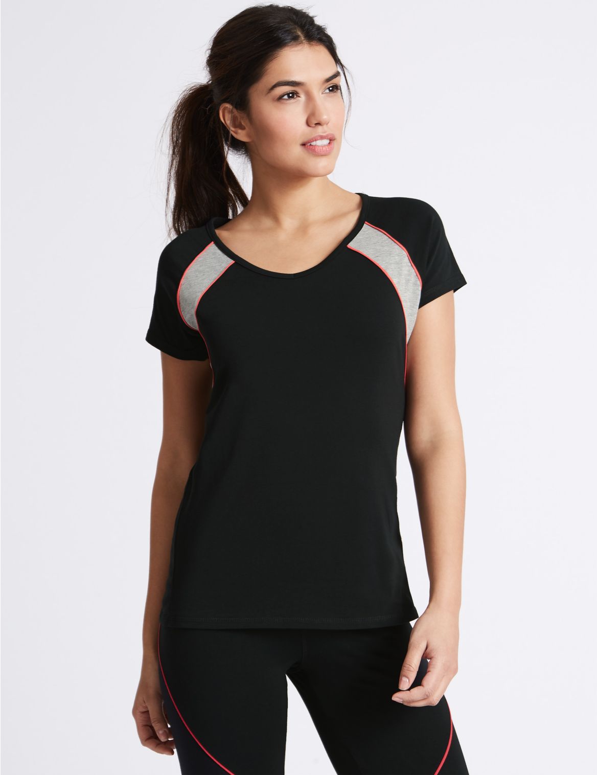 Marks & Spencer Active Cotton Rich T-Shirt - Black - 6