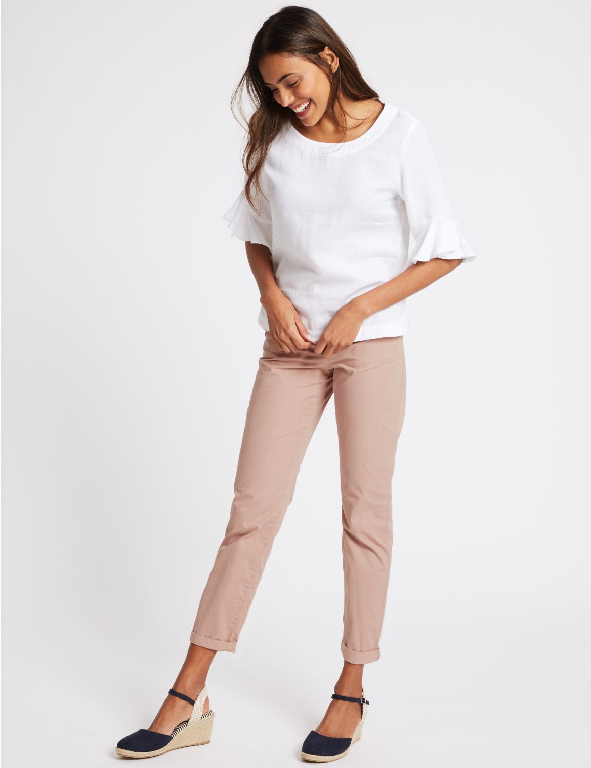 Marks & Spencer Pure Cotton Tapered Chinos - Pink - 8-REG