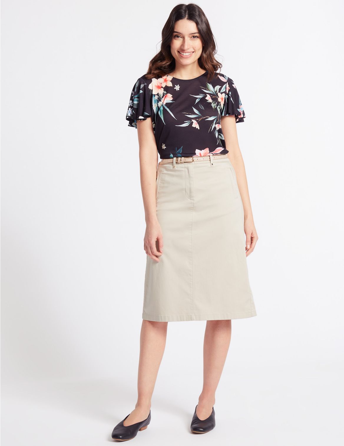 Marks & Spencer Cotton Rich Pencil skirt  - Cream - 6