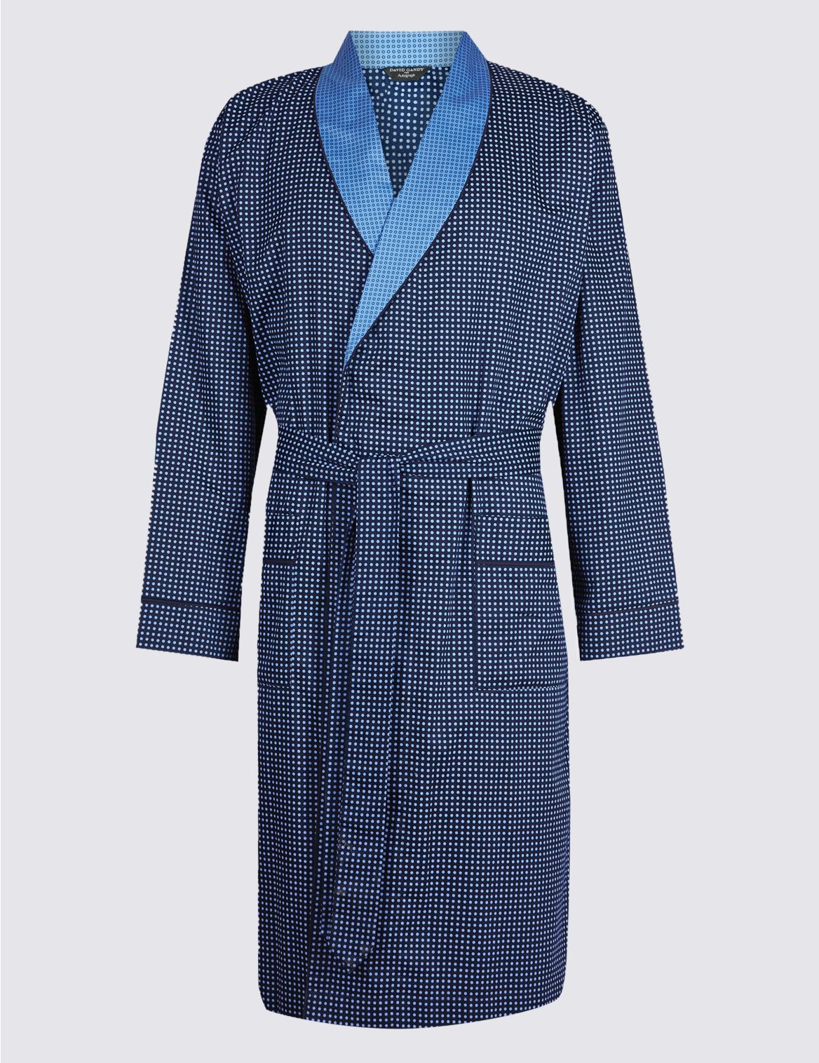 Marks & Spencer Pure Cotton Spotted Dressing Gown with Belt - Blue - S