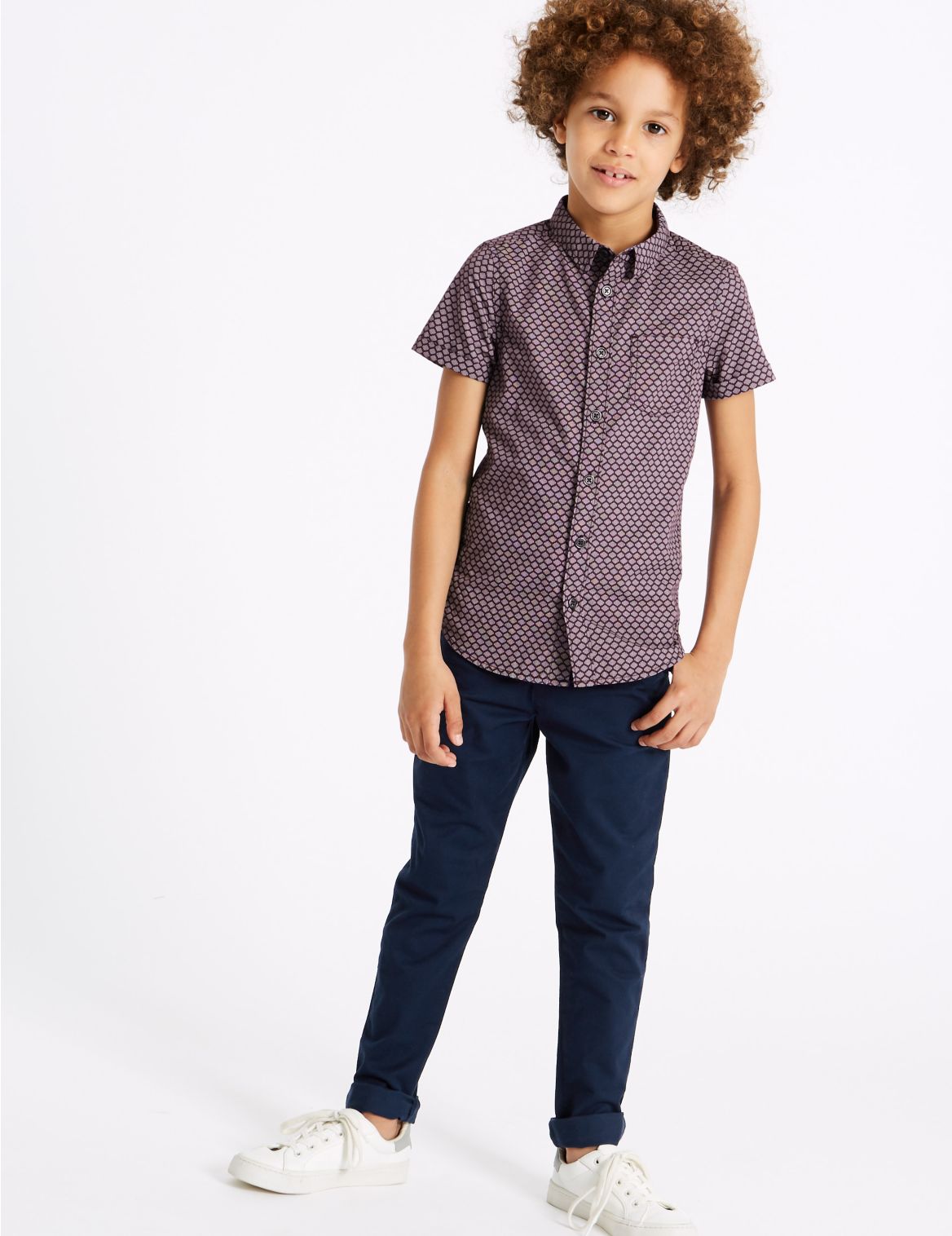 Marks & Spencer Additional Length Cotton Chinos with Stretch (3-16 Years) - Navy - 8-9 Y-SHT