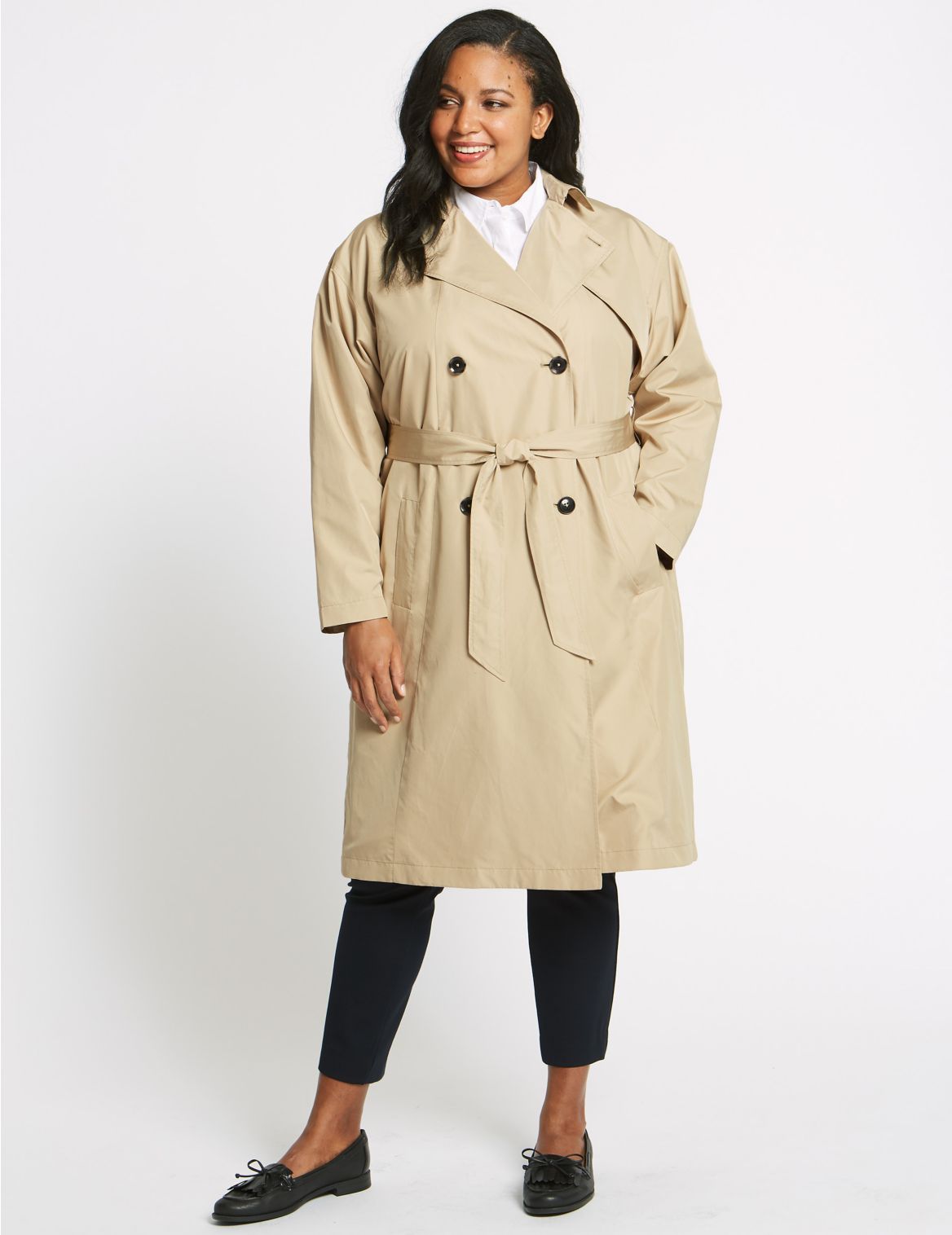 Marks & Spencer CURVE Belted Trench Coat - Grey - 18