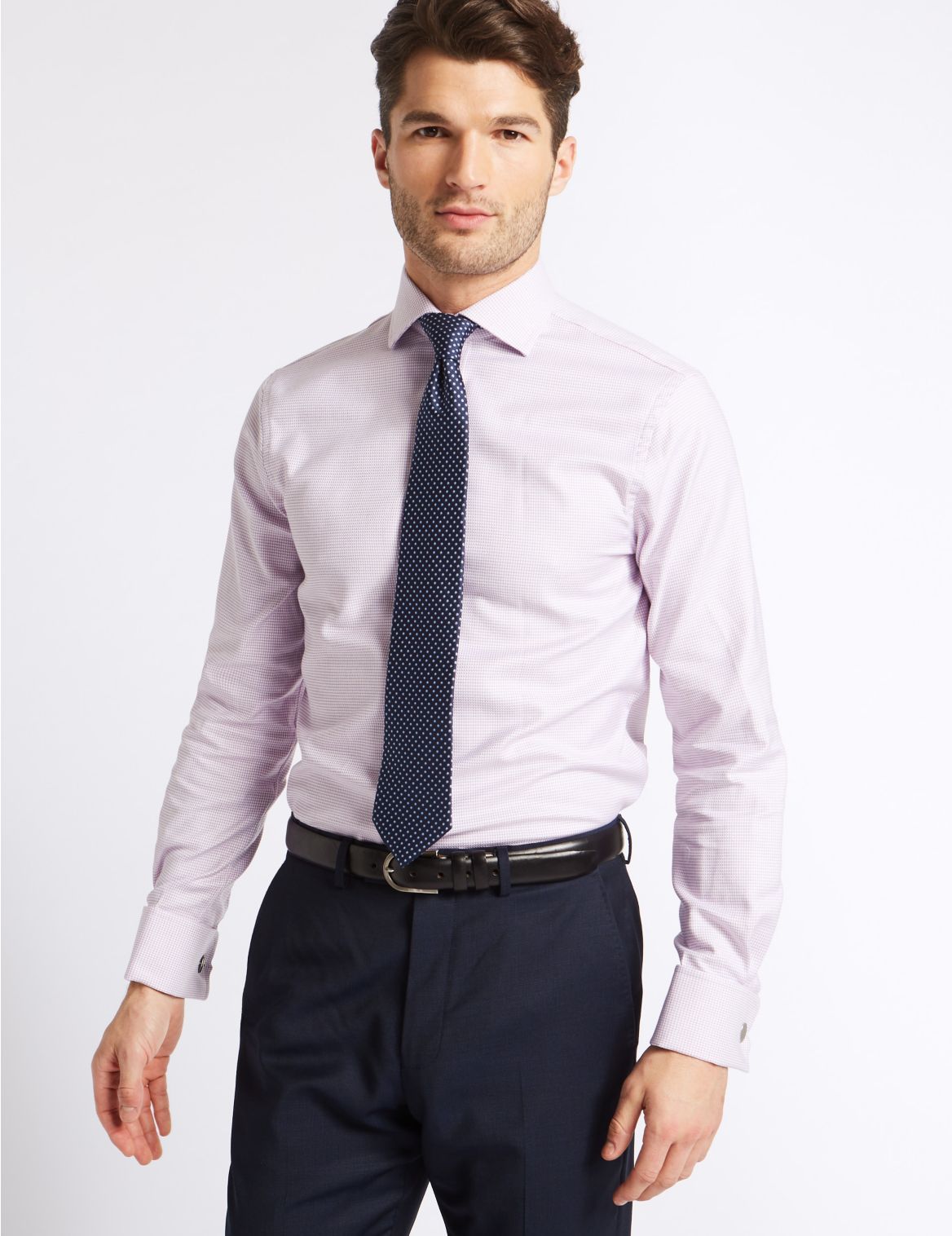 Marks & Spencer Pure Cotton Slim Fit Shirt - Pink - 15