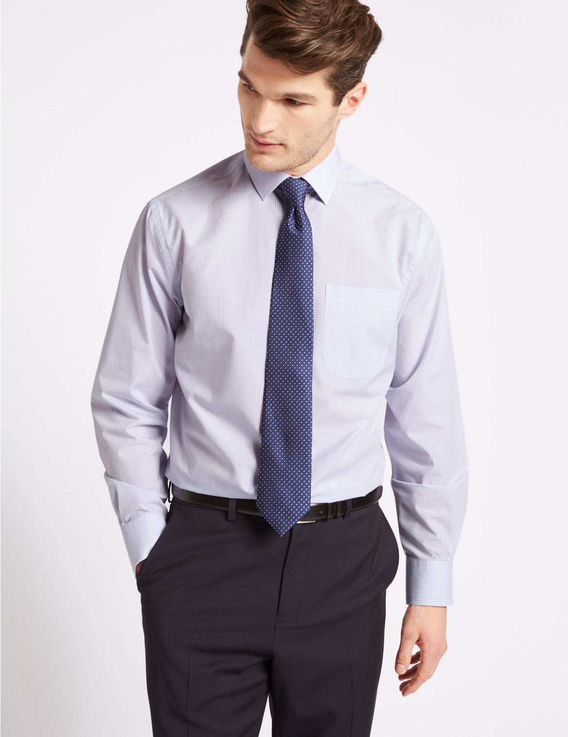 Marks & Spencer 2 Pack Regular Fit Shirts with Tie - Pink - 16.5