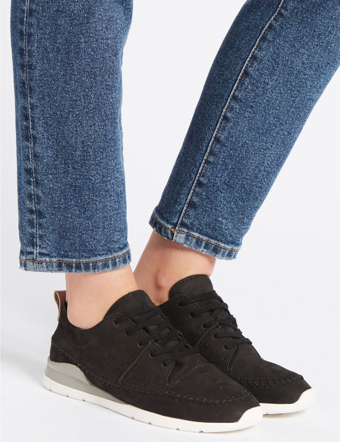 Marks & Spencer Suede Whipstitch Lace-up Trainers - Black - 3