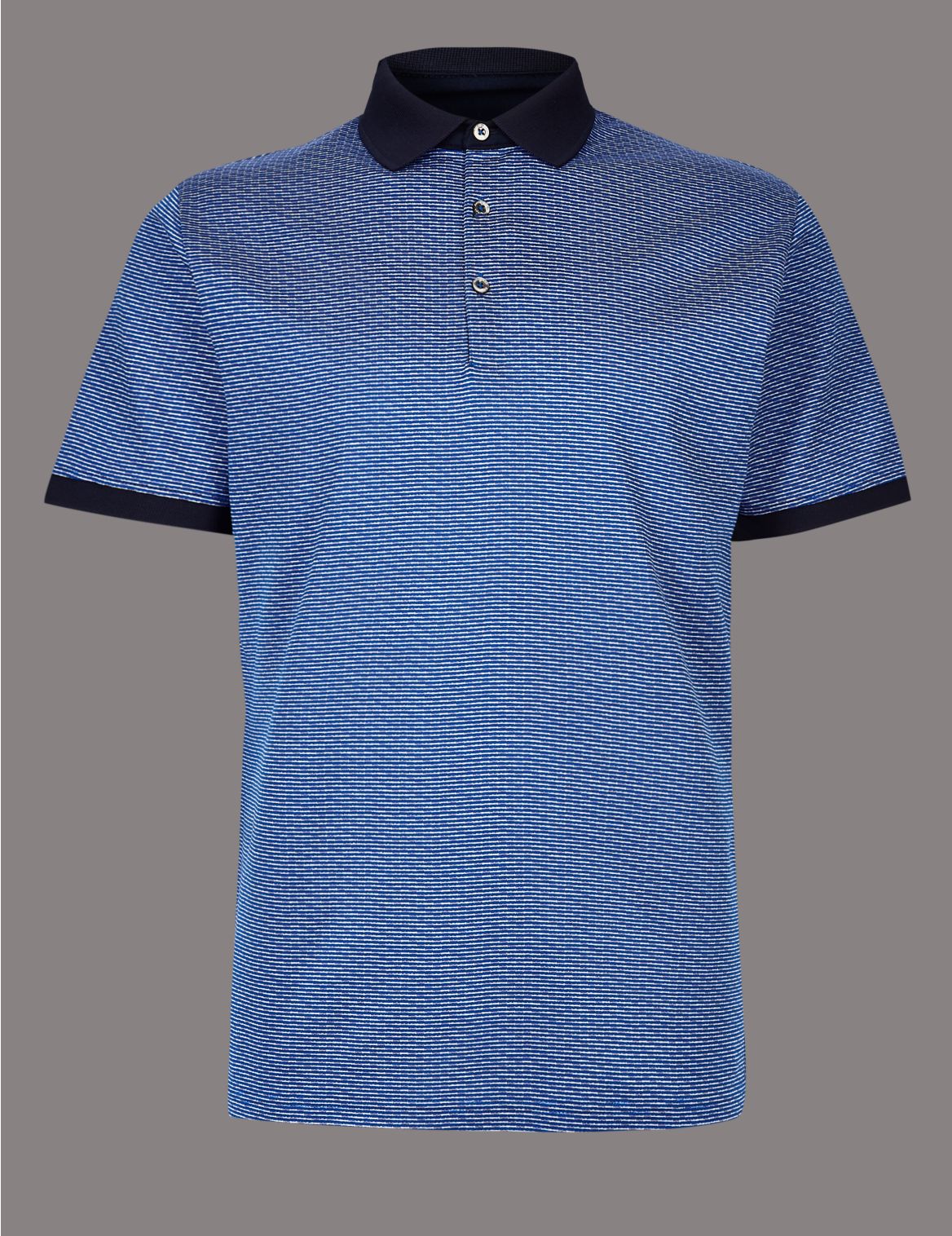 Marks & Spencer Slim Fit Pure Cotton Textured Polo Shirt - Blue - XXL-STD