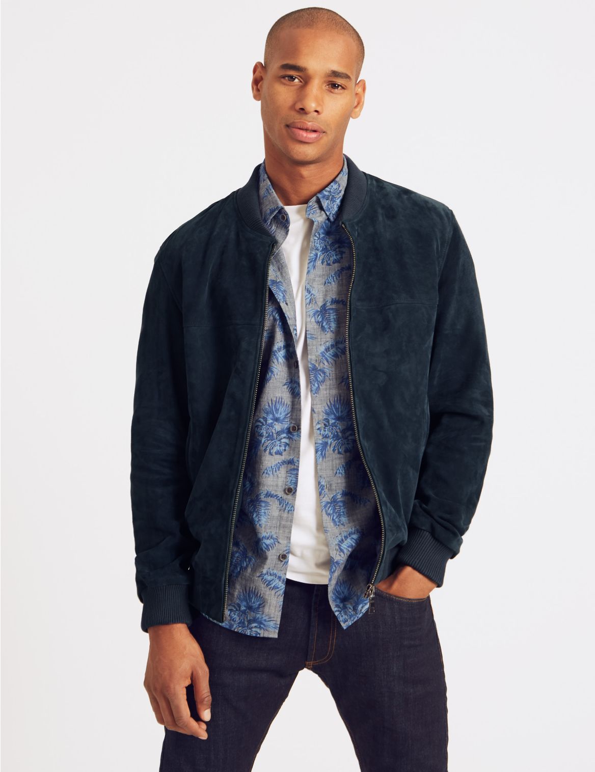 Marks & Spencer Suede Bomber Jacket - Blue - S