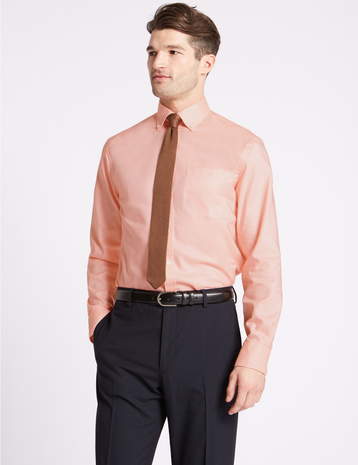 Marks & Spencer Pure Cotton Regular Fit Oxford Shirt - Orange - 15