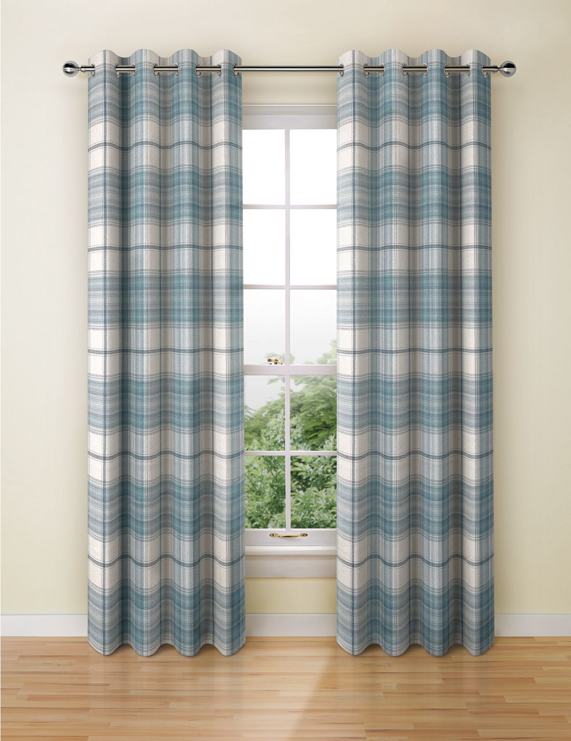 Marks & Spencer Cosy Checked Eyelet Curtains - Green - STD54