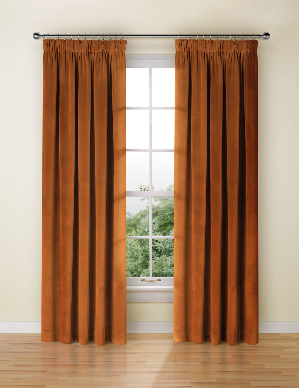 Marks & Spencer Velvet Pencil Pleat Curtains - Orange - WDR54