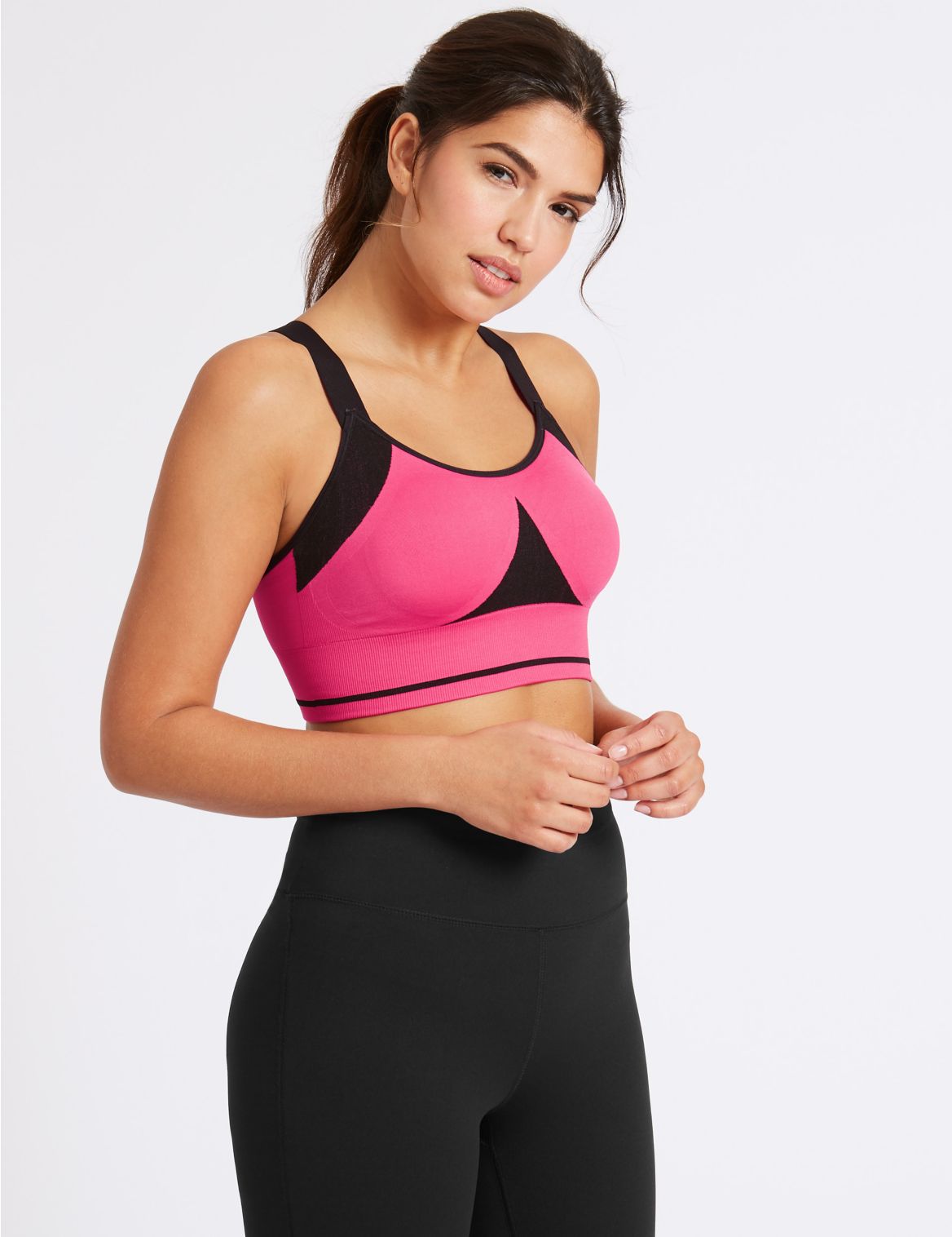 Marks & Spencer Medium Impact Santoni Non-Padded Sports Bra - Pink - S