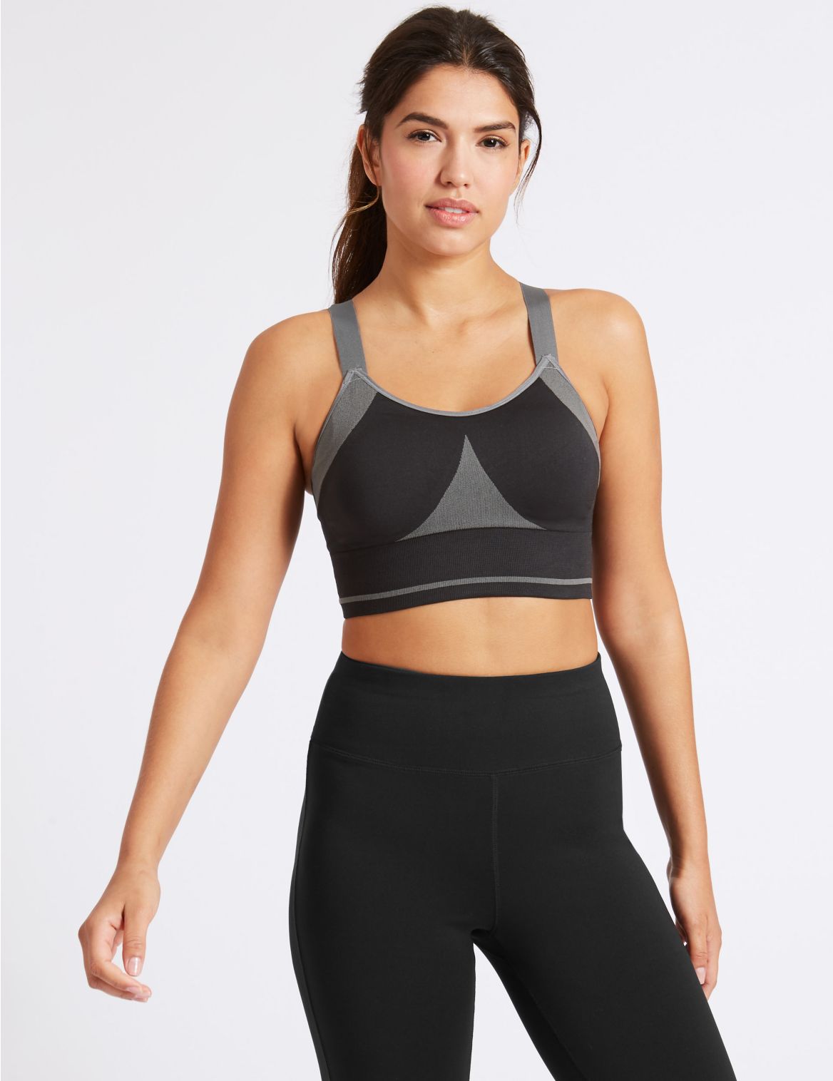 Marks & Spencer Medium Impact Santoni Non-Padded Sports Bra - Black - S