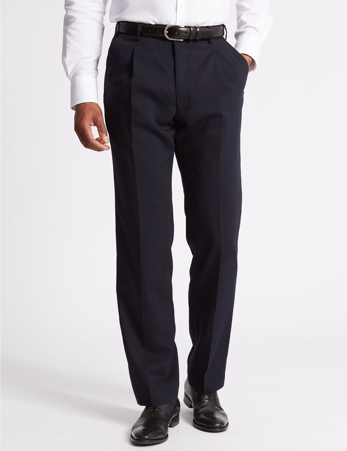 Marks & Spencer Navy Regular Fit Trousers - Navy - 32-29