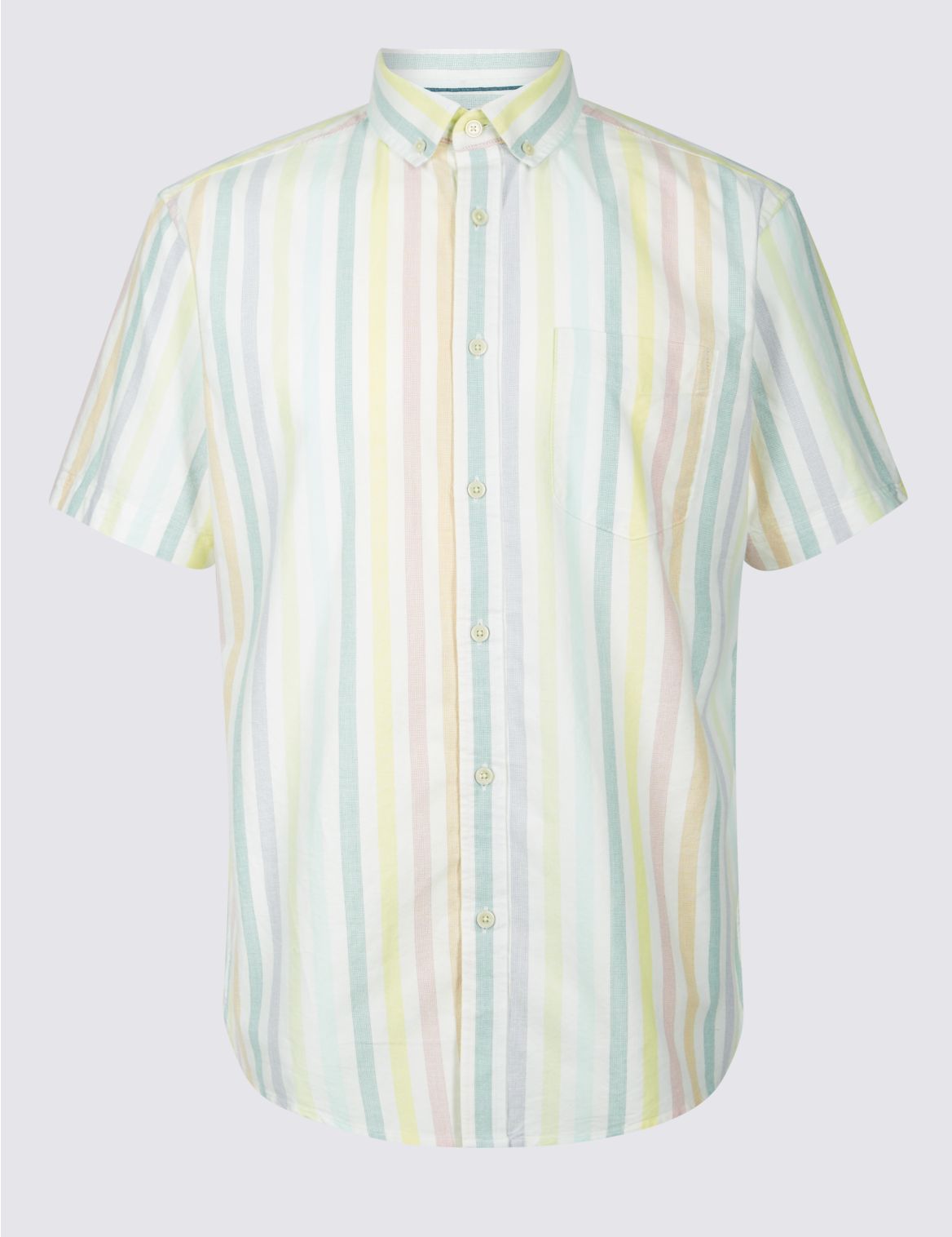 Marks & Spencer 2in Longer Pure Cotton Striped Oxford Shirt - White - XXL