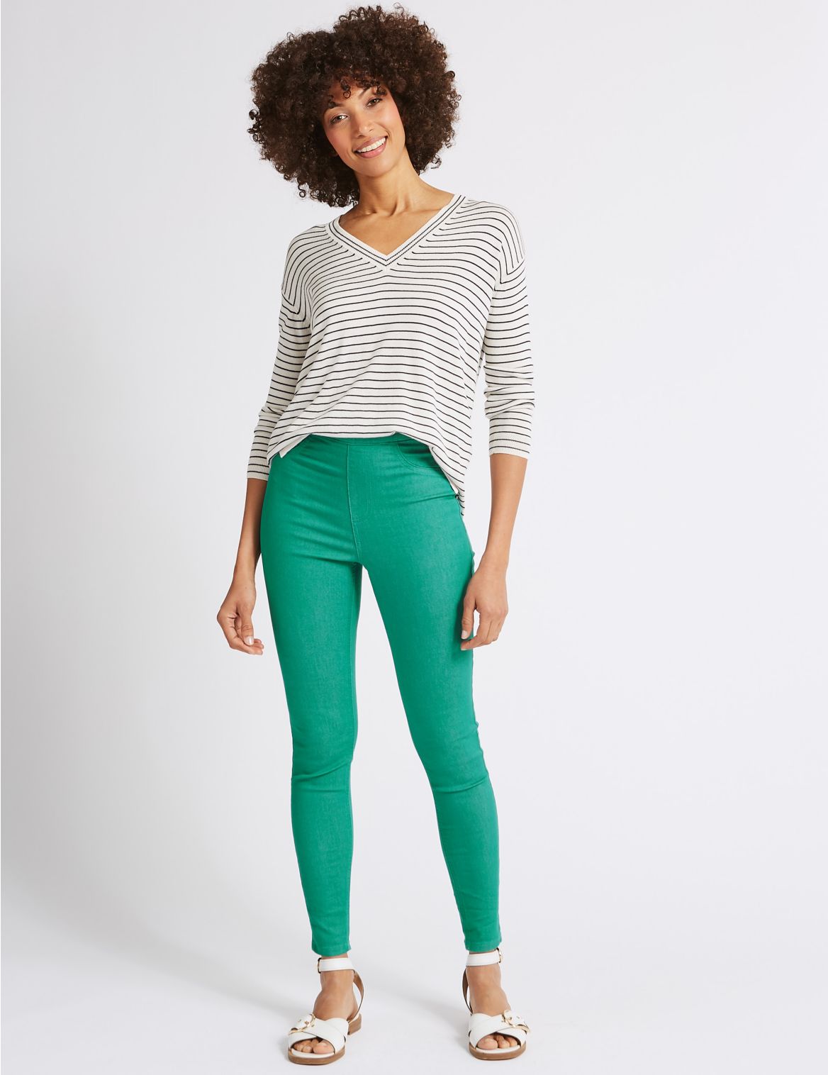 Marks & Spencer Cotton Rich Jeggings - Green - 6-REG