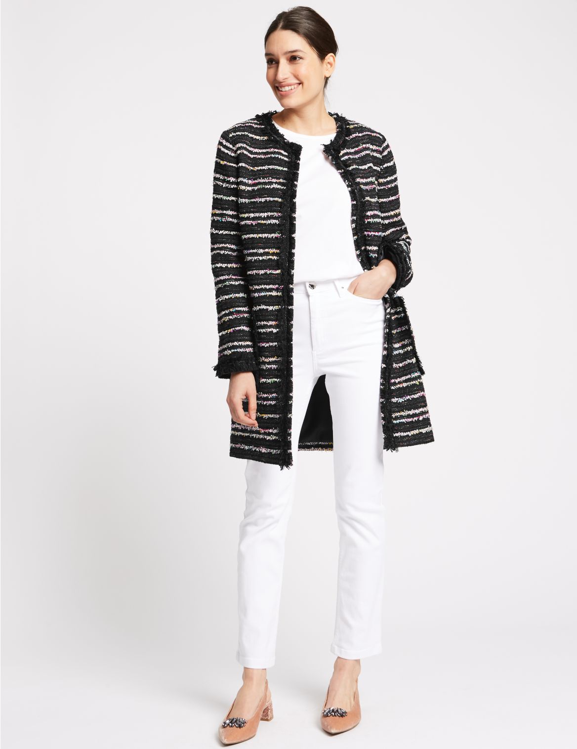 Marks & Spencer Textured Multi Colour Coat  - White - 6