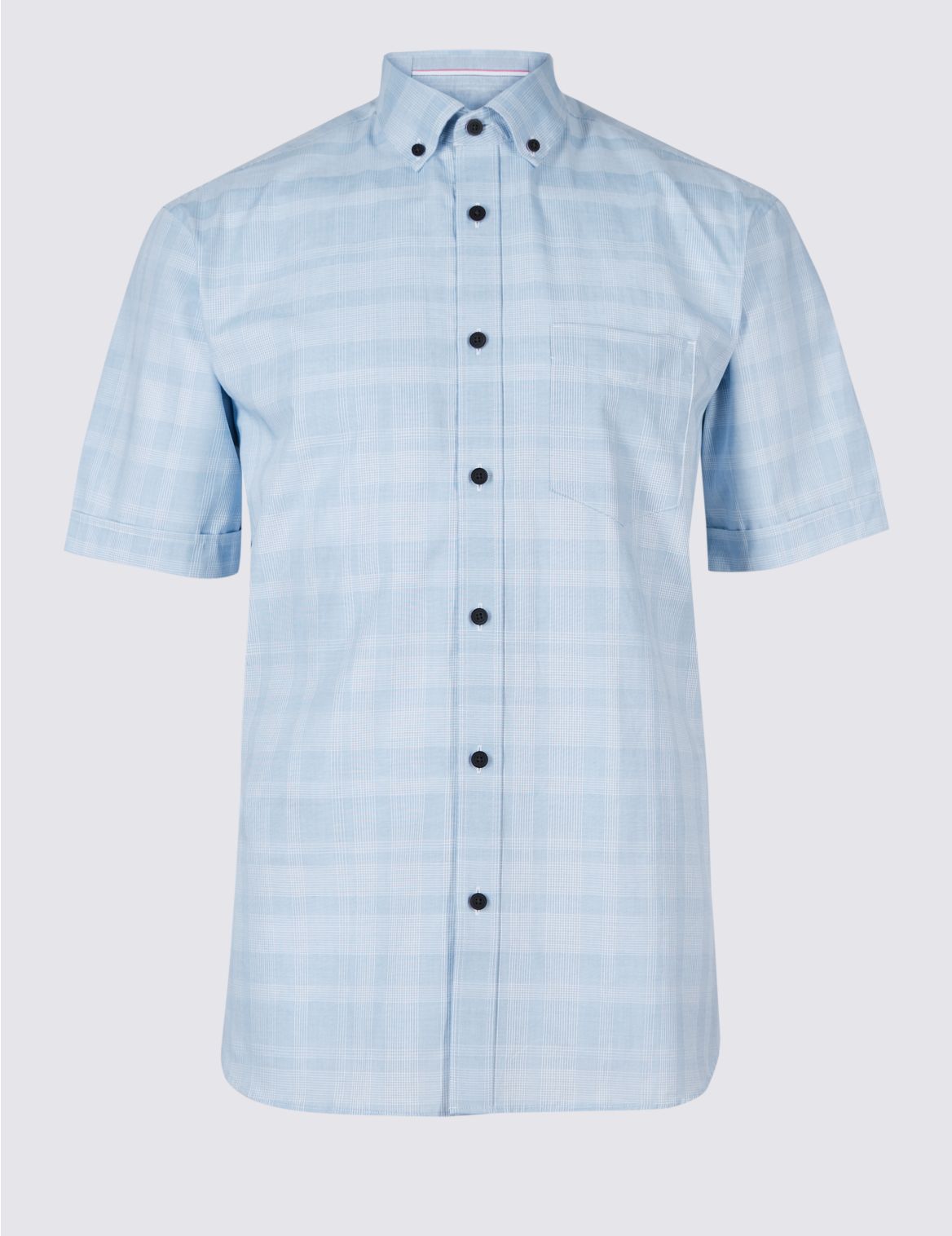 Marks & Spencer 2in Longer Pure Cotton Checked Shirt with Pocket - Blue - S