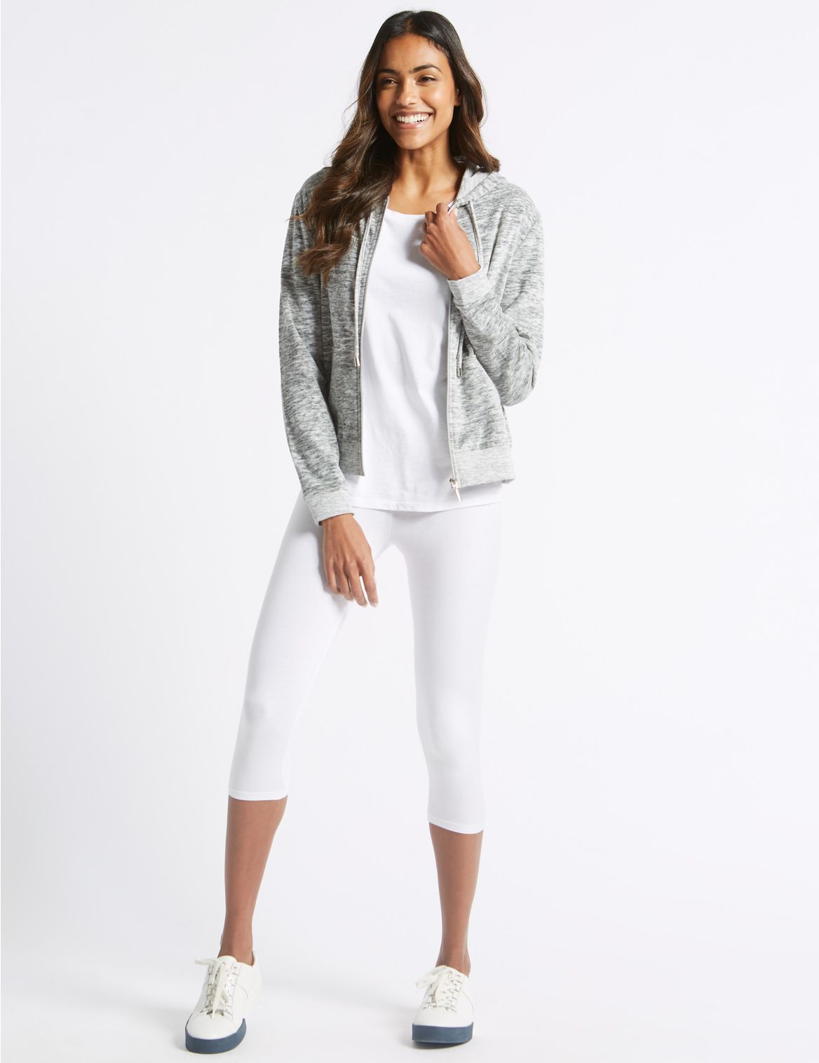 Marks & Spencer Cotton Rich Cropped Leggings - White - 8