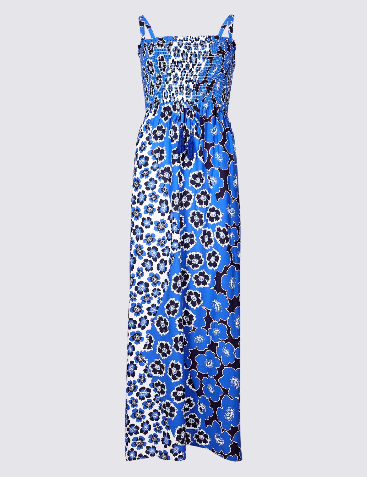 Marks & Spencer Floral Print Shirred Beach Dress  - Blue - 8