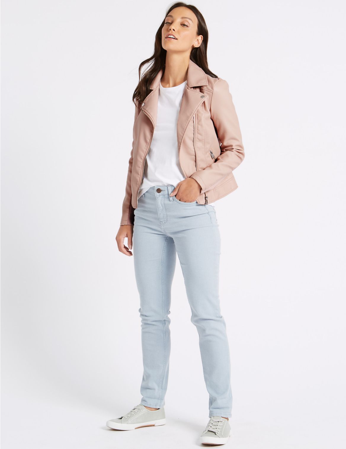 Marks & Spencer Faux Leather Biker Jacket - Pink - 6