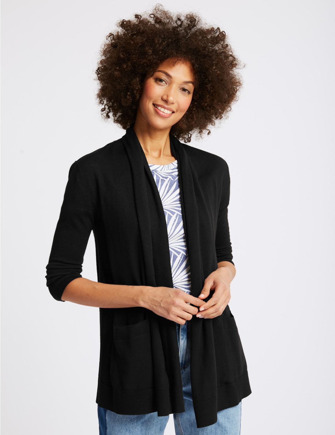 Marks & Spencer Pure Merino Wool Textured Cardigan - Black - S